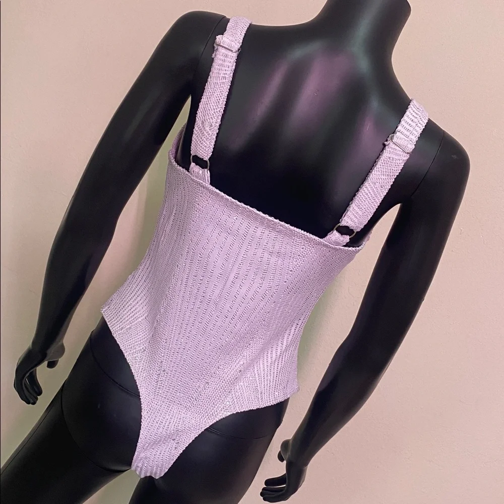 Haute Monde Lavender Textured Bodysuit with V-Notch - Picture 7 of 13